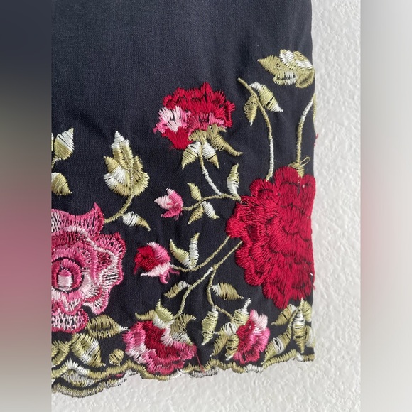 high rise cropped black dress pants embroidered rose flowers Y2K vintage - Picture 2 of 9